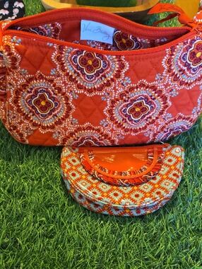 Vera Bradley Orange Quilted Cosmetic Bag with Patterned Zip Pouch